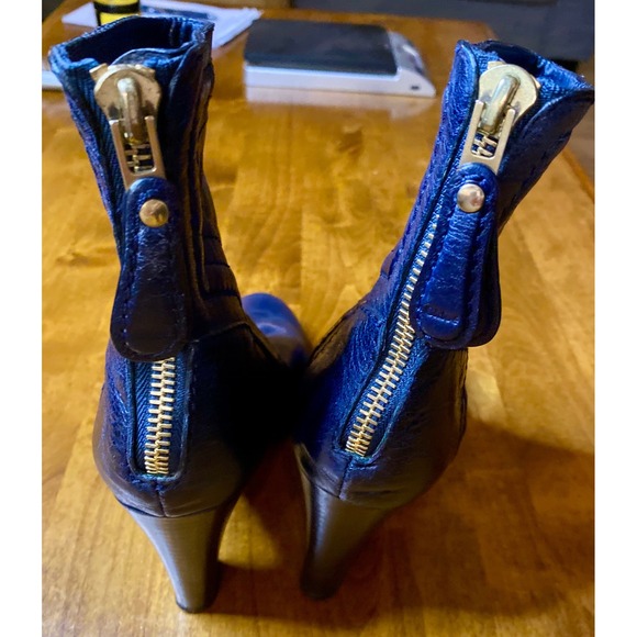 Chloe Navy Blue Leather Ankle Boots Block Heel Zip Up Made in Italy Size 41 - Picture 6 of 11